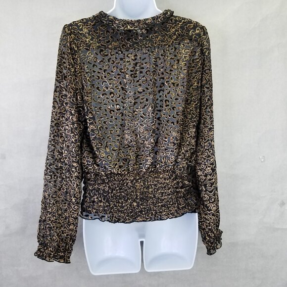 Vintage Havana Ruffle Blouse Women's M Velvet Burnout Sheer Leopard Smocked Back - Picture 7 of 16